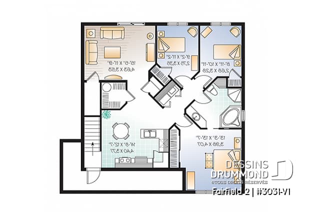 Sous-sol - Plan de triplex 5 1/2 de style américain, 3 chambres par unité, intérieur attrayant, buanderie, gallerie - Fairfield 2