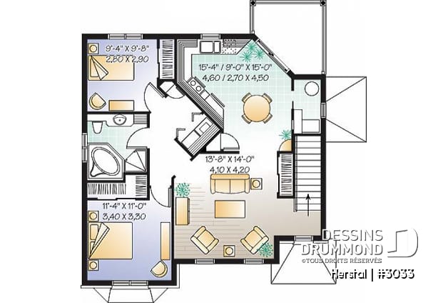 Étage - Plan de triplex, 2 chambres & 1 terrasse dans chaque logement - Herstal