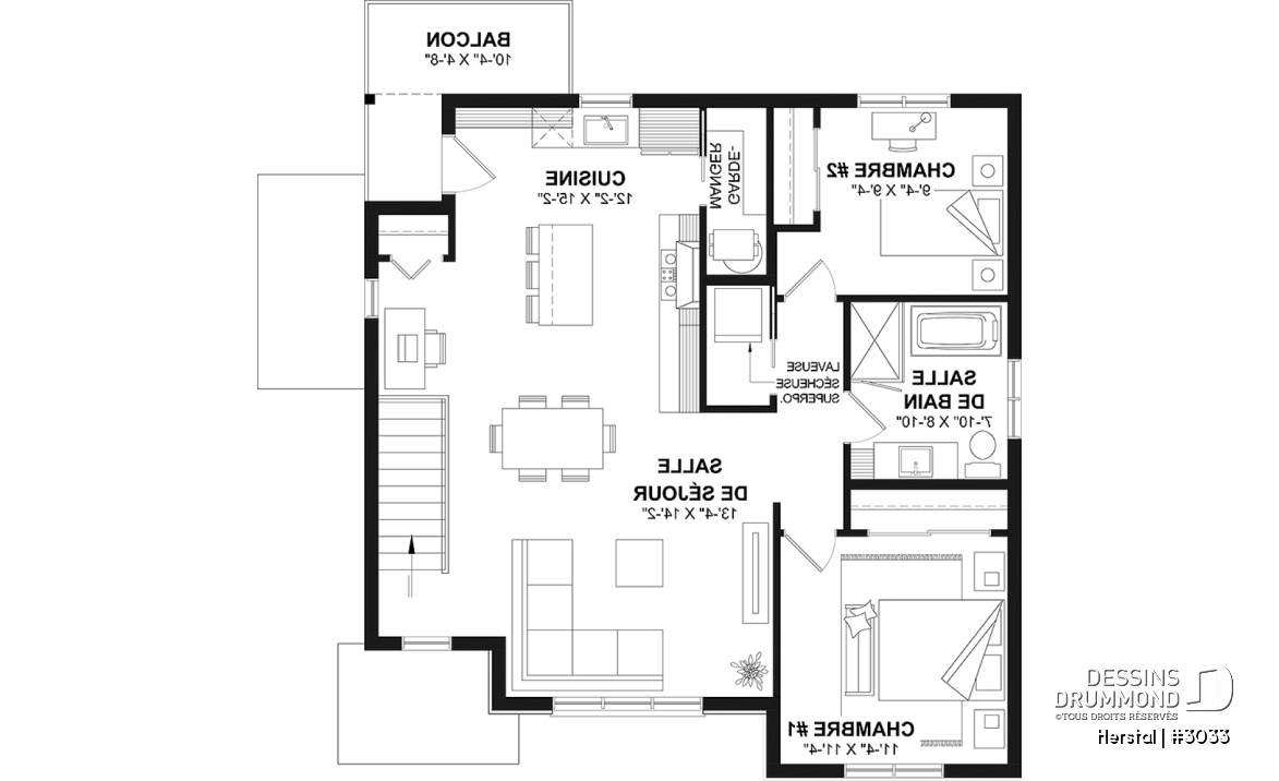 Étage - Plan de triplex, 2 chambres, 1 salle de bain, terrasse, aire ouverte et garde-manger à chaque logement - Herstal