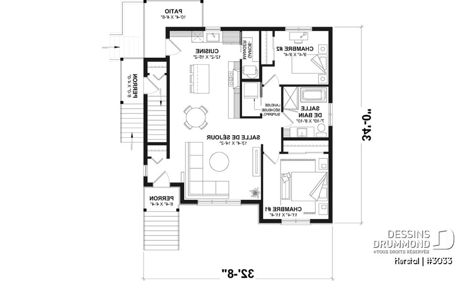 Rez-de-chaussée - Plan de triplex, 2 chambres, 1 salle de bain, terrasse, aire ouverte et garde-manger à chaque logement - Herstal