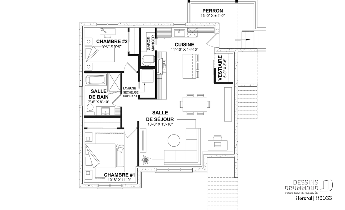 Sous-sol - Plan de triplex, 2 chambres, 1 salle de bain, terrasse, aire ouverte et garde-manger à chaque logement - Herstal