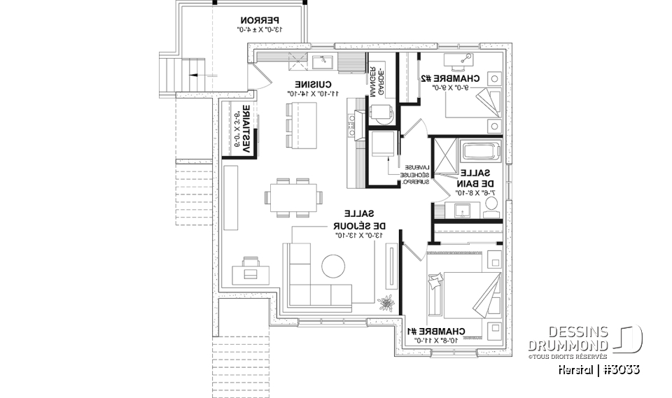 Sous-sol - Plan de triplex, 2 chambres, 1 salle de bain, terrasse, aire ouverte et garde-manger à chaque logement - Herstal