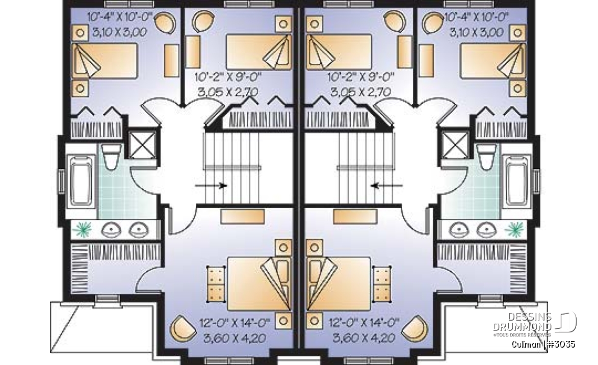 Étage - Plan de semi-détaché, 3 chambres, 2 salles de bain, buanderie, walk-in à la chambre des parents - Cullman