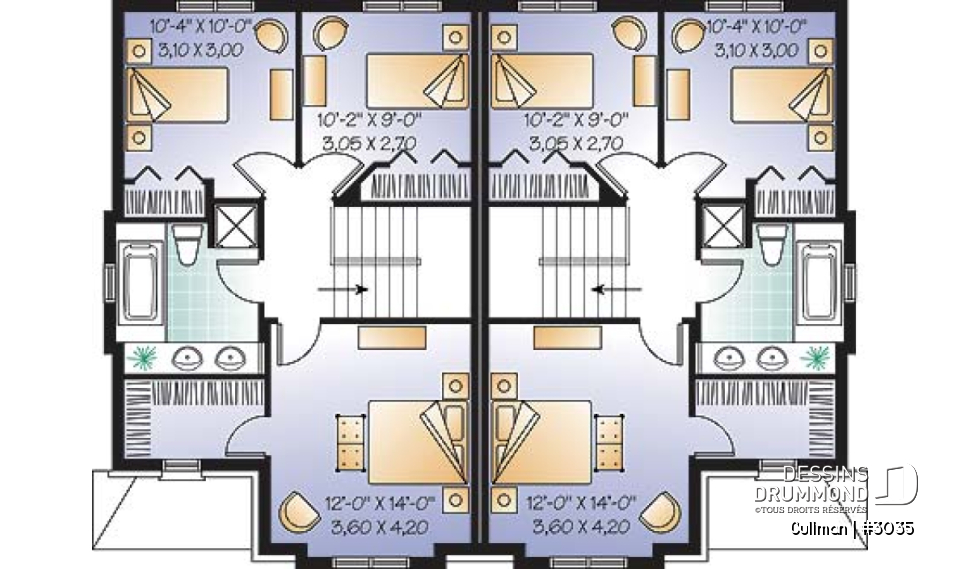Étage - Plan de semi-détaché, 3 chambres, 2 salles de bain, buanderie, walk-in à la chambre des parents - Cullman