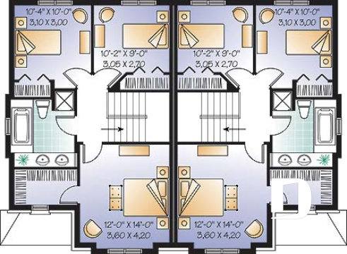 Étage - Plan de semi-détaché, 3 chambres, 2 salles de bain, buanderie, walk-in à la chambre des parents - Cullman