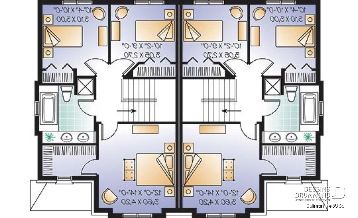 Étage - Plan de semi-détaché, 3 chambres, 2 salles de bain, buanderie, walk-in à la chambre des parents - Cullman