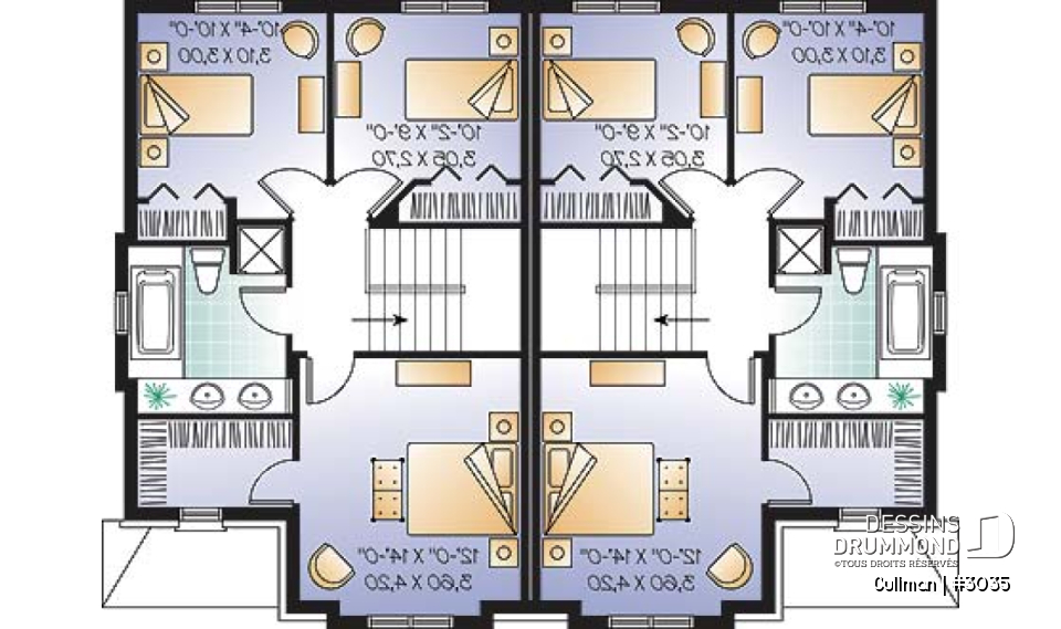 Étage - Plan de semi-détaché, 3 chambres, 2 salles de bain, buanderie, walk-in à la chambre des parents - Cullman