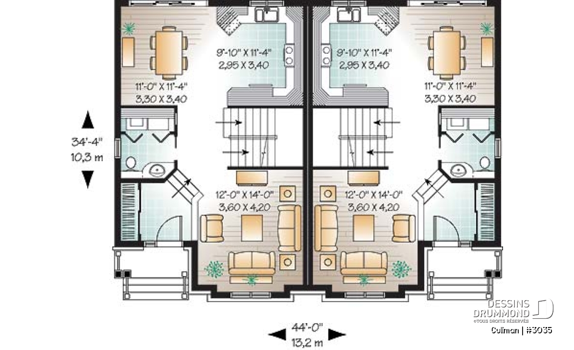Rez-de-chaussée - Plan de semi-détaché, 3 chambres, 2 salles de bain, buanderie, walk-in à la chambre des parents - Cullman