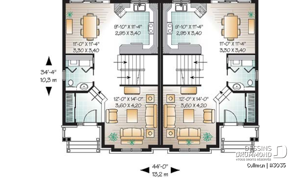 Rez-de-chaussée - Plan de semi-détaché, 3 chambres, 2 salles de bain, buanderie, walk-in à la chambre des parents - Cullman