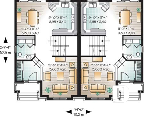 Rez-de-chaussée - Plan de semi-détaché, 3 chambres, 2 salles de bain, buanderie, walk-in à la chambre des parents - Cullman
