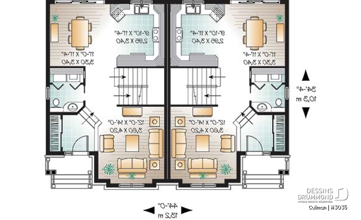 Rez-de-chaussée - Plan de semi-détaché, 3 chambres, 2 salles de bain, buanderie, walk-in à la chambre des parents - Cullman