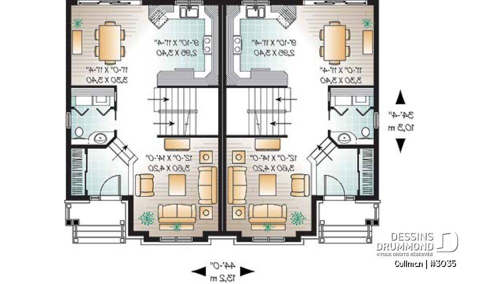 Rez-de-chaussée - Plan de semi-détaché, 3 chambres, 2 salles de bain, buanderie, walk-in à la chambre des parents - Cullman