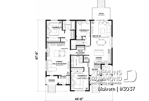 Rez-de-chaussée - Plan de maison intergénérationnelle ou maison jumelée, une et deux chambres,entrée distincte - Malvern