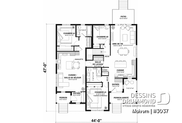 Rez-de-chaussée - Plan de maison intergénérationnelle ou maison jumelée, une et deux chambres,entrée distincte - Malvern