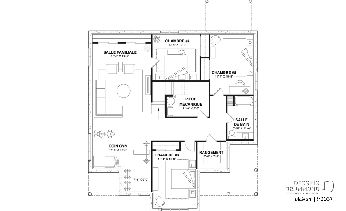 Sous-sol aménagé - Plan de maison intergénérationnelle, côté logement principal, jusqu'à 5 chambres sont prévues! - Malvern