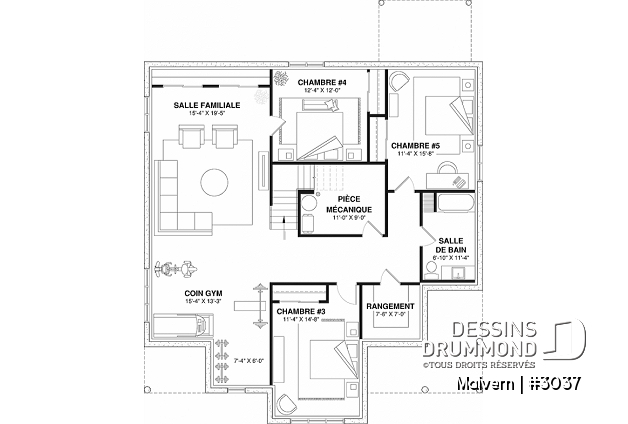 Sous-sol aménagé - Plan de maison intergénérationnelle ou maison jumelée, une et deux chambres,entrée distincte - Malvern