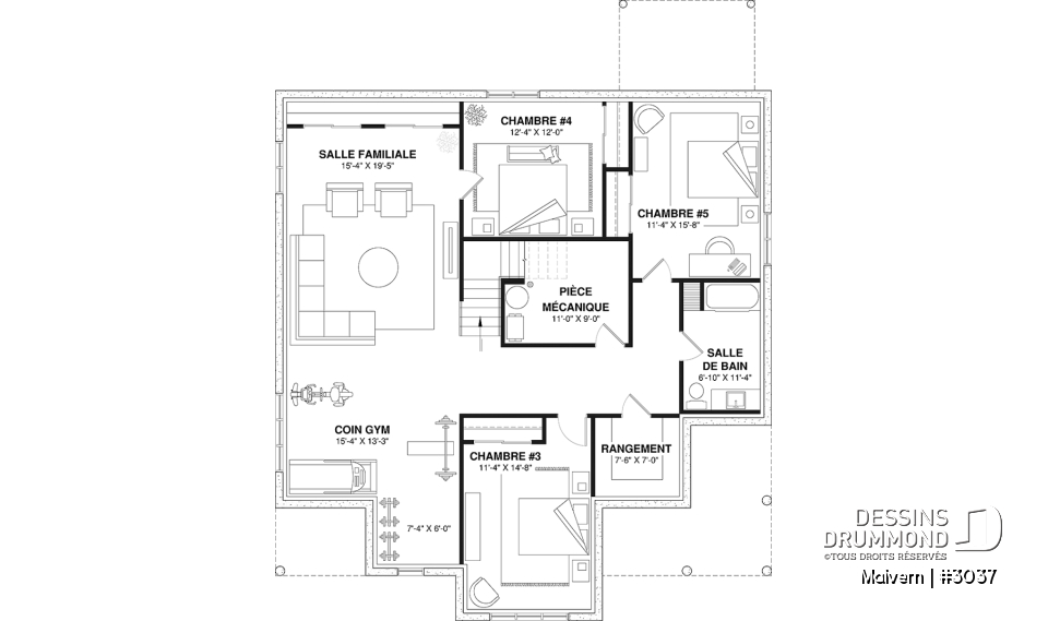Sous-sol aménagé - Plan de maison intergénérationnelle, côté logement principal, jusqu'à 5 chambres sont prévues! - Malvern