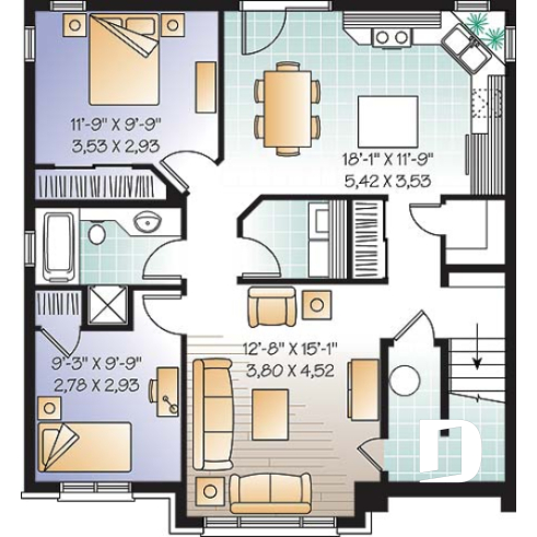 Sous-sol - Plan de triplex, 2 chambres, 1 salle de bain, buanderie, cuisine avec îlot,  rangement - Hamilton