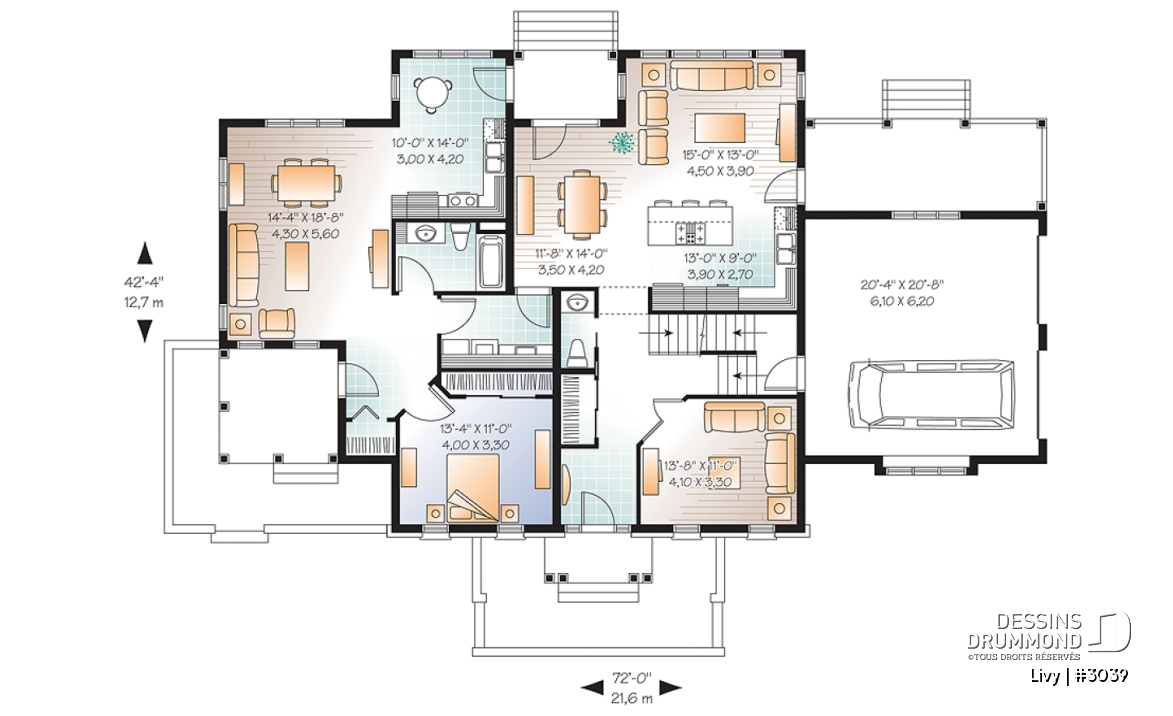 Rez-de-chaussée - Plan de maison bi-génération - Livy