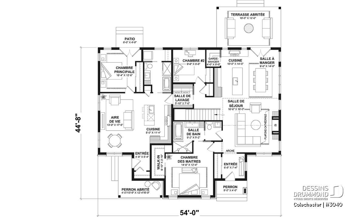 Rez-de-chaussée - Plan de maison bi-génération, 1 et 2 chambres, entrées séparées, plein sous-sol unité de droite - Colechester