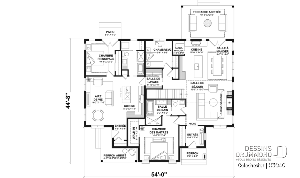 Rez-de-chaussée - Plan de maison bi-génération, 1 et 2 chambres, entrées séparées, plein sous-sol unité de droite - Colechester