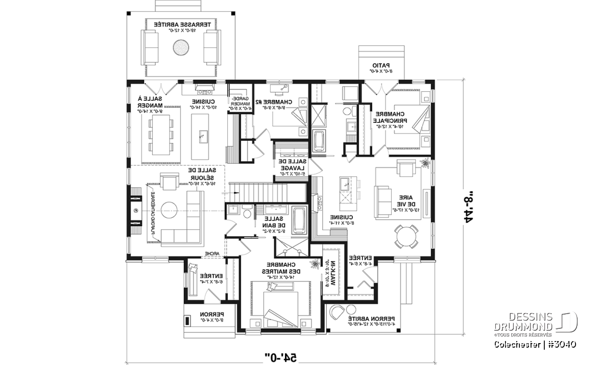 Rez-de-chaussée - Plan de maison bi-génération, 1 et 2 chambres, entrées séparées, plein sous-sol unité de droite - Colechester