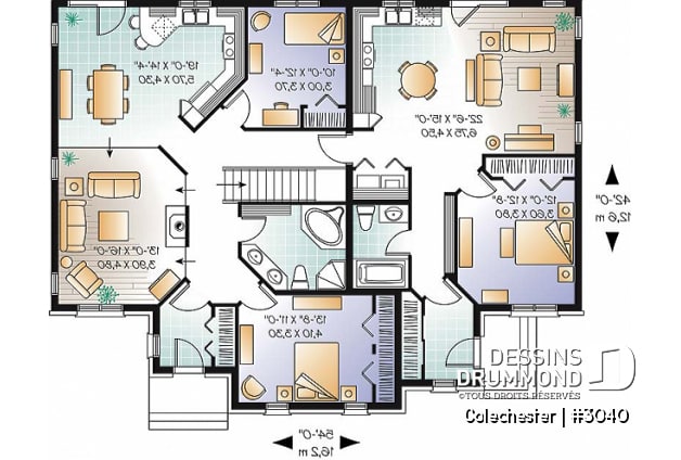 Rez-de-chaussée - Plan de maison bi-génération, 1 et 2 chambres selon l'unité, entrées séparées, buanderie, vestibule - Colechester