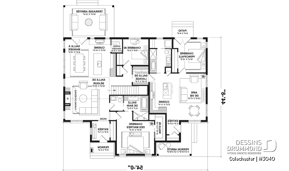 Rez-de-chaussée - Plan de maison bi-génération, 1 et 2 chambres, entrées séparées, plein sous-sol unité de droite - Colechester