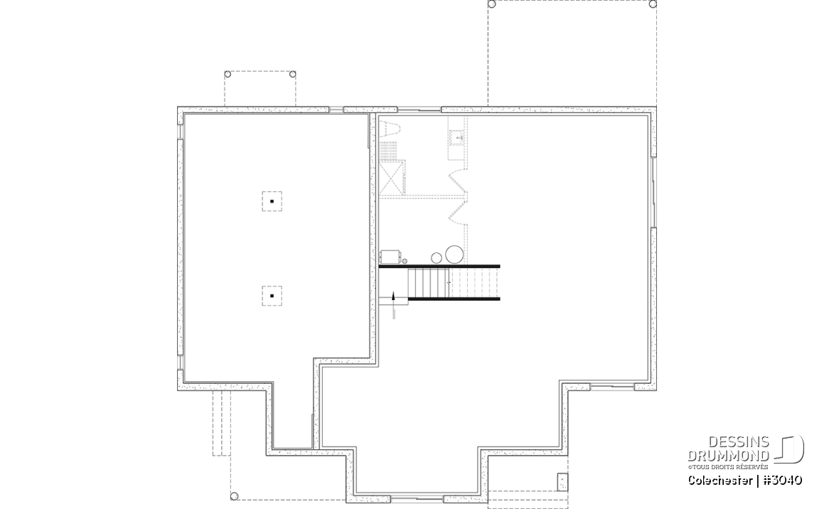 Sous-sol - Plan de maison bi-génération, 1 et 2 chambres, entrées séparées, plein sous-sol unité de droite - Colechester
