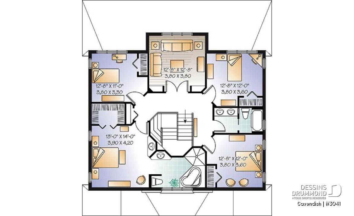 Étage - Plan de bi-génération à étage, 4 à 5 chambres et 2 salles familiales au logement principale - Cavendish