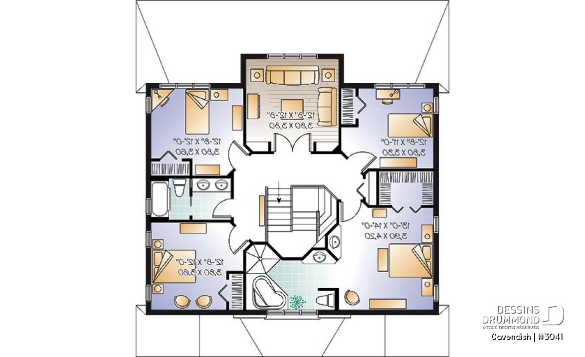 Étage - Plan de bi-génération à étage, 4 à 5 chambres et 2 salles familiales au logement principale - Cavendish