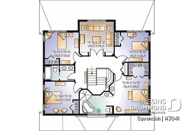 Étage - Plan de bi-génération à étage, 4 à 5 chambres et 2 salles familiales au logement principale - Cavendish