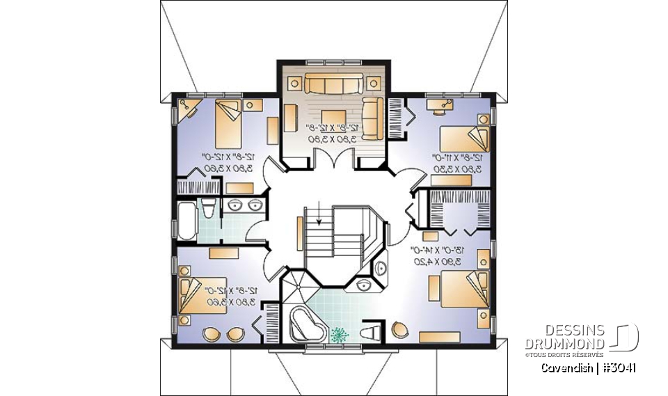 Étage - Plan de bi-génération à étage, 4 à 5 chambres et 2 salles familiales au logement principale - Cavendish