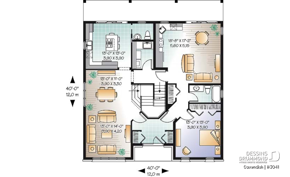 Rez-de-chaussée - Plan de bi-génération à étage, 4 à 5 chambres et 2 salles familiales au logement principale - Cavendish