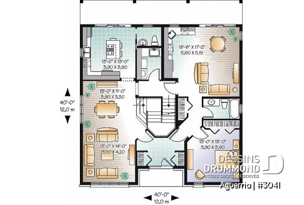 Rez-de-chaussée - Plan de bi-génération à étage, 4 à 5 chambres et 2 salles familiales au logement principale - Cavendish