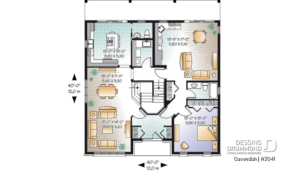 Rez-de-chaussée - Plan de bi-génération à étage, 4 à 5 chambres et 2 salles familiales au logement principale - Cavendish