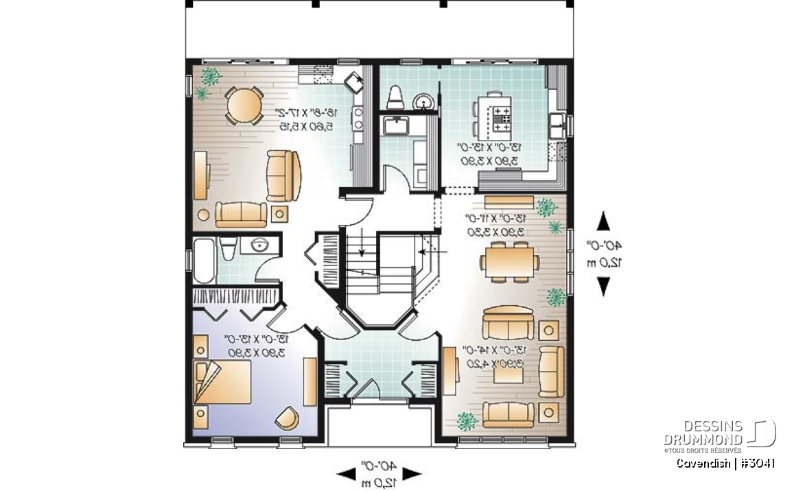 Rez-de-chaussée - Plan de bi-génération à étage, 4 à 5 chambres et 2 salles familiales au logement principale - Cavendish