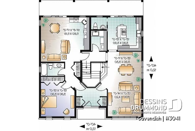 Rez-de-chaussée - Plan de bi-génération à étage, 4 à 5 chambres et 2 salles familiales au logement principale - Cavendish