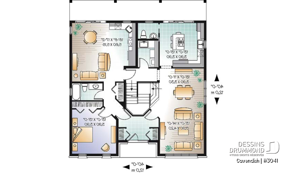 Rez-de-chaussée - Plan de bi-génération à étage, 4 à 5 chambres et 2 salles familiales au logement principale - Cavendish