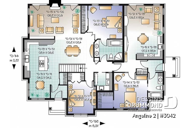 Rez-de-chaussée - Plan de maison bi-génération, 2 chambres côté famille, grand séjour avec foyer, très lumineux - Angeline 2