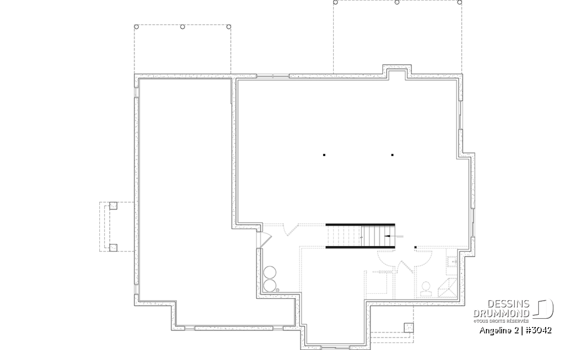 Sous-sol - Plan de maison bi-génération de style farmhouse moderne, total de 2+1 chambres, terrasse abritée - Angeline 2