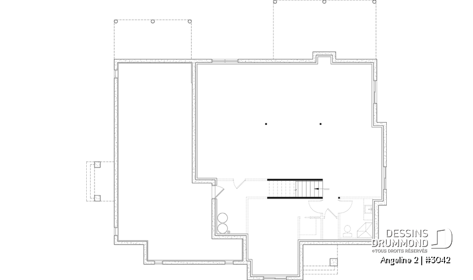 Sous-sol - Plan de maison bi-génération de style farmhouse moderne, total de 2+1 chambres, terrasse abritée - Angeline 2