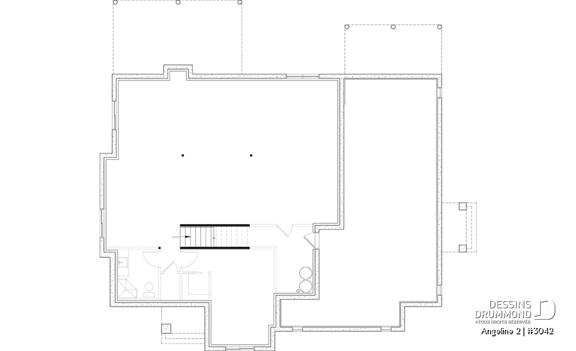 Sous-sol - Plan de maison bi-génération de style farmhouse moderne, total de 2+1 chambres, terrasse abritée - Angeline 2