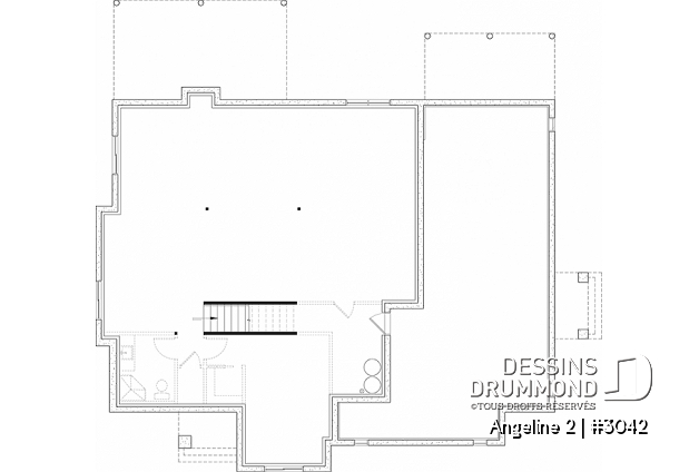 Sous-sol - Plan de maison bi-génération de style farmhouse moderne, total de 2+1 chambres, terrasse abritée - Angeline 2