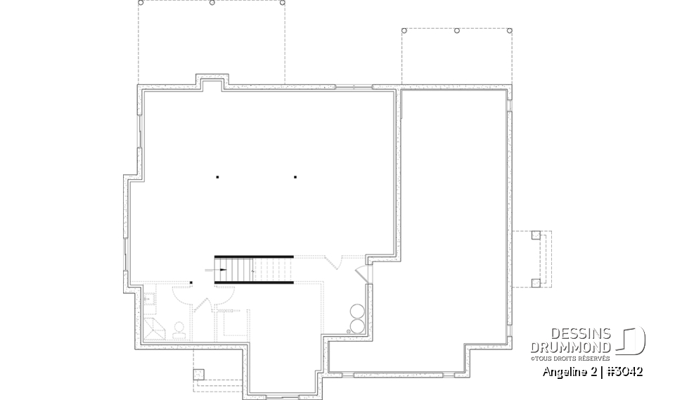 Sous-sol - Plan de maison bi-génération de style farmhouse moderne, total de 2+1 chambres, terrasse abritée - Angeline 2