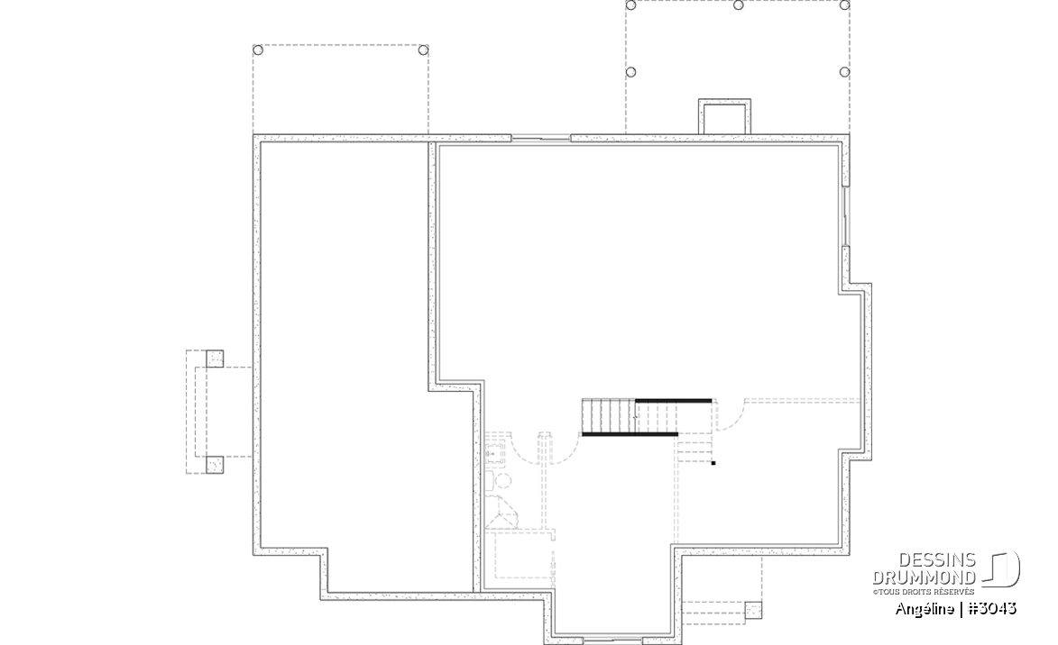 Sous-sol - Plan de maison bi-génération plain-pied, 1+3 chambres, terrasse abritée, 2 foyers côté famille  - Angéline