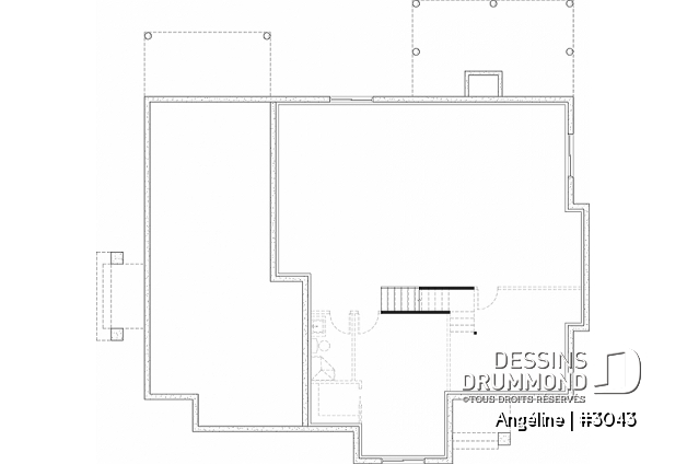 Sous-sol - Plan de maison bi-génération plain-pied, grand espace, 3 chambres, foyer et îlot à la cuisine côté famille  - Angéline