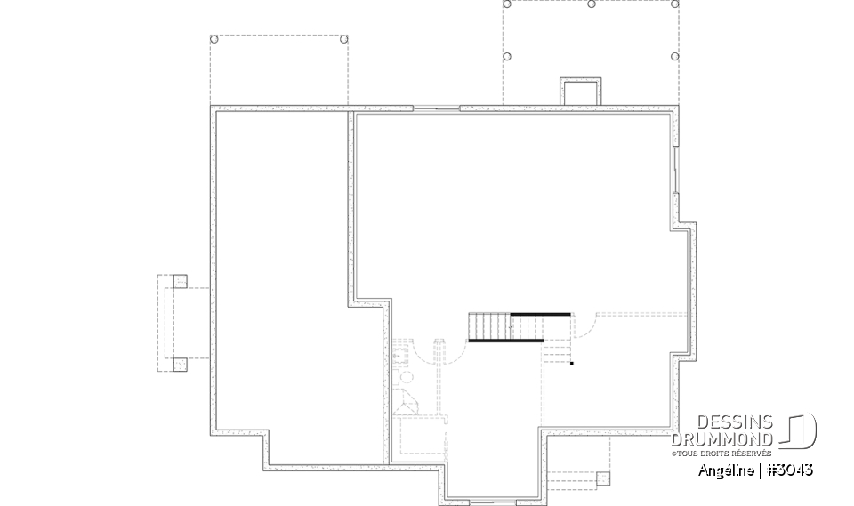 Sous-sol - Plan de maison bi-génération plain-pied, 1+3 chambres, terrasse abritée, 2 foyers côté famille  - Angéline