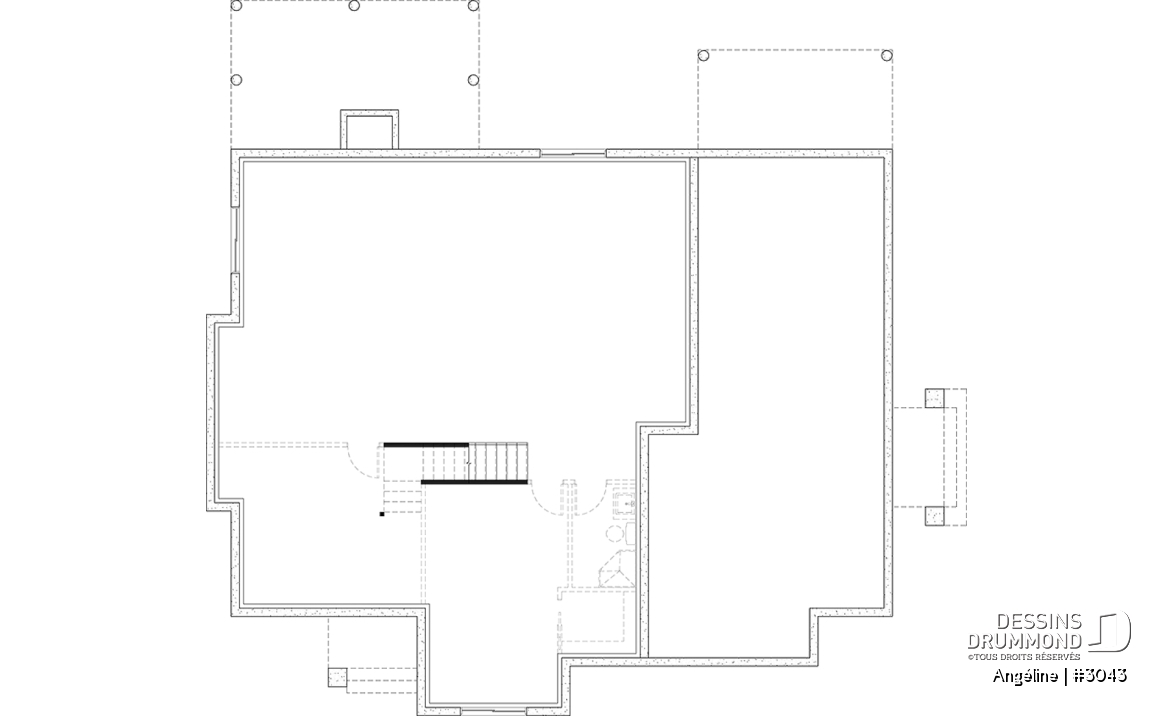 Sous-sol - Plan de maison bi-génération plain-pied, 1+3 chambres, terrasse abritée, 2 foyers côté famille  - Angéline