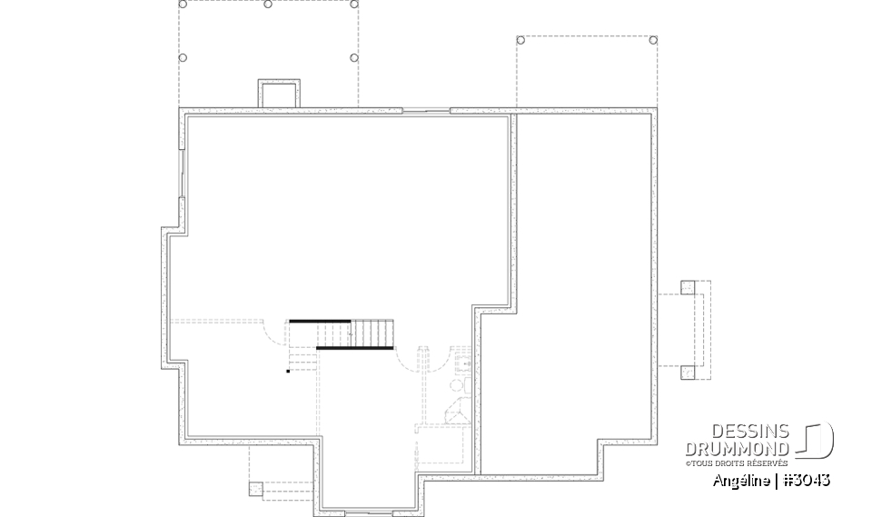 Sous-sol - Plan de maison bi-génération plain-pied, 1+3 chambres, terrasse abritée, 2 foyers côté famille  - Angéline
